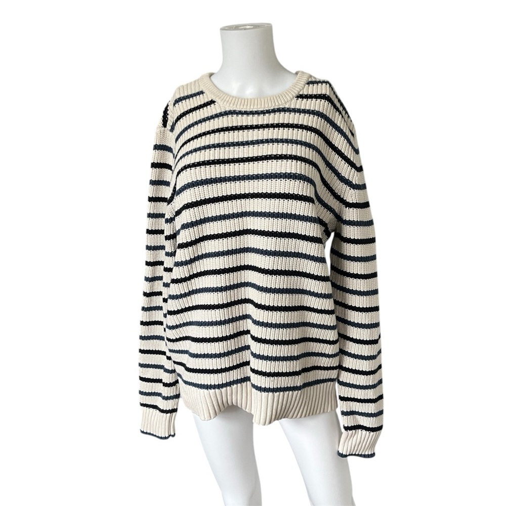American Eagle Prep Fit Sweater Crew Neck Stripes Cotton Blue Cream Size Large L